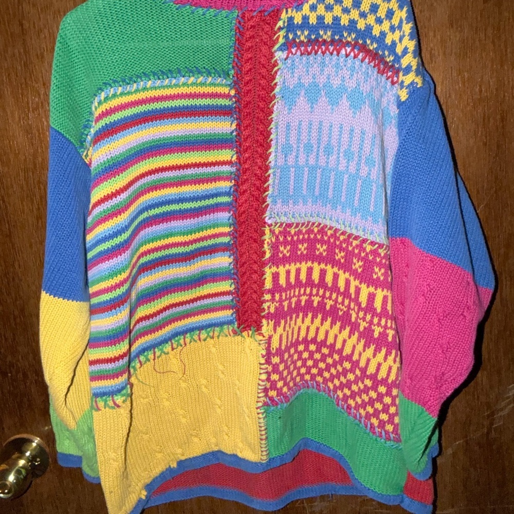 Vintage Liz Wear Multicolor Patchwork Knit Sweater